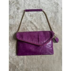 Henri Bendel Debutante Asymmetrical Envelope Clutch Bag pink purple with mirror
